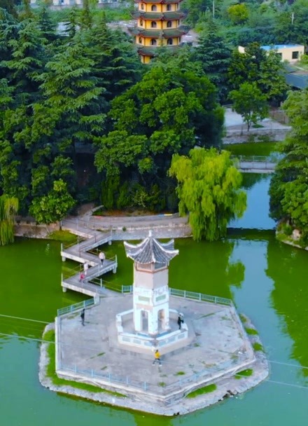 沭阳城北公园航拍美景,还有美人虞姬靓影,原来它这么美