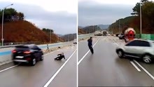 高速上道路结冰致多车相撞 男子在冰上“起舞”躲过一劫