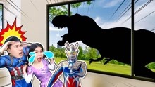 恐龙世界救援队：赛罗奥特曼迎战霸王龙三角龙腕龙，恐龙动画片