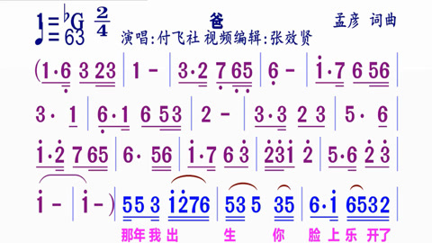 《爸》動態簡譜付飛社演唱