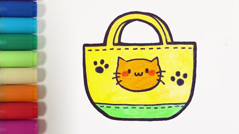 儿歌多多郊游简笔画 第25集 手提袋 画一个可爱的小猫手提袋
